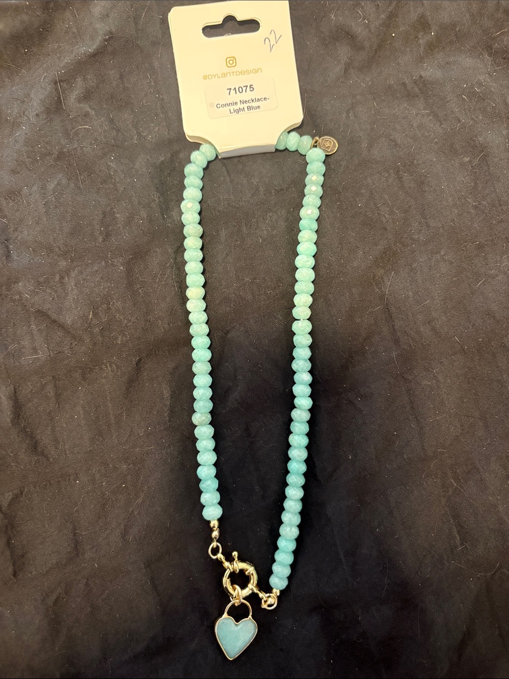 Dylan "The Connie" Turquoise Beaded Necklace with Gold Heart Charm - Picture 4 of 4